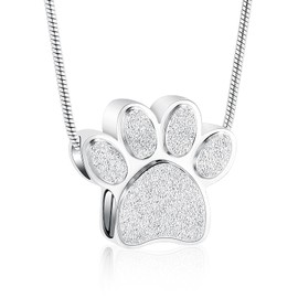 Pet Urns for Dogs/Cats - Pet Urn - Pet Ash Necklace - Paw Print Urn Necklace with Mini Keepsake Urn Memorial Ash Jewellery, Stainless Steel, No Gemstone