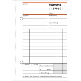 SIGEL SD133 Rechnungen fortlaufend nummeriert, eindeutige 7stellige Nummer wie vom Finanzamt vorgeschrieben, A6, 2x50 Blatt, selbstdurchschreibend, mit Abheftlochung