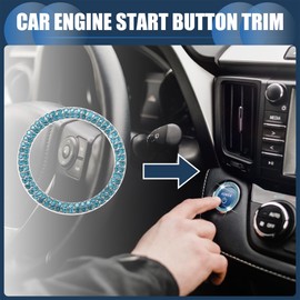 INFINAUTO Universal Bling Car Engine Start Stop Button Cover, Car One Click Push Start Button Ring Sticker Faux Crystal Rhinestone Ignition Button Trim Light Blue, 2 Pcs