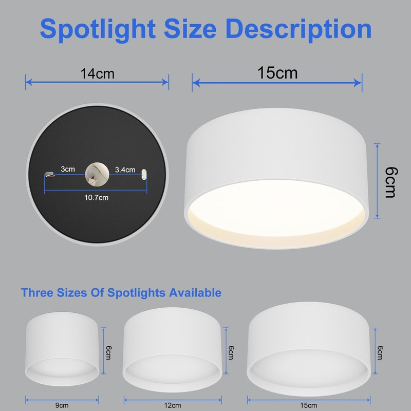 Klighten LED 24 W surface-mounted spotlight, round ceiling spotlights, surface-mounted