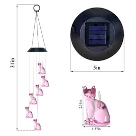 UXORSN Cat Solar Wind Chimes for Outside Colors Changing Waterproof Decorative Lights Gifts for Mom Solar Powered Mobile Hanging Wind Chime for Garden Patio Party Yard Window Indoor Outdoor Decor