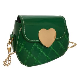 Little Girl Saddle Bags Patent Leather Toddler Shoulder Crossbody bag Purse Handbags with Gad Chain, Green,