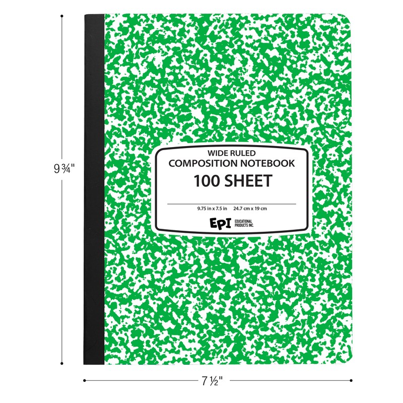 EPI Wide Ruled Marble Composition Notebook, Green, 100 Sheet, 4-Pack