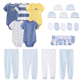 MAMIMAKA Conjunto de regalo para recién nacido, pantalones para bebé niña y niño, 24 piezas, 100% algodón, elementos esenciales y accesorios, Ropa Infantil Layette Sets 12, 0-3 meses