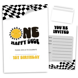 VAVINCI First Birthday Party Invitations for Boys, One Happy Boy Dude Invites, One Happy Boy Birthday Party Supplies, 30 Sets with Envelopes