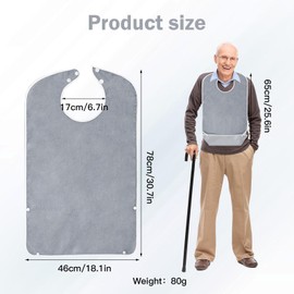 Pack of 4 Adult Bibs, Bibs for Seniors, Reusable, Washable, Adjustable, Waterproof Bibs, Adult Bibs with Crumb Catcher, Unisex Clothing Protection for Older Men, Women, 4 x grey.