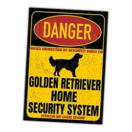 Golden Retriever Sign Danger Security System Door Sign Dog Sign, Goldie
