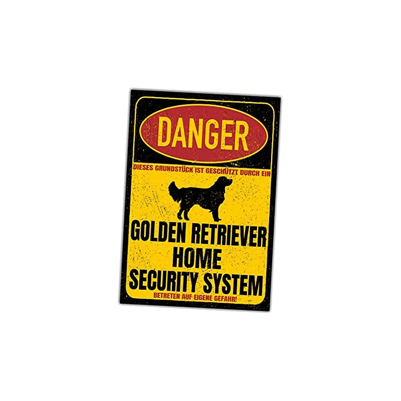 Golden Retriever Sign Danger Security System Door Sign Dog Sign,