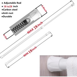 Spring Tension Curtain Rods, 16" to 28" Adjustable Short Tension Rod, White (2 Pack)