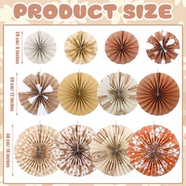 Sayglossy 12 Pcs Boho Classroom Hanging Paper Fans 8'' 12'' 16'' Boho Classroom Decoration Rainbow Round Paper Fans Garlands Neutral Rustic Flower Leaf Wall Decor for School Office Party Decor