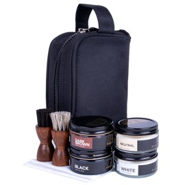 FootFitter Premium Shoe Cream Polish Kit, Carnauba Wax Polish, Shine Cloths, Applicators & Travel Bag for Leather Shoe Care & Touch-Ups (Classic Colors)