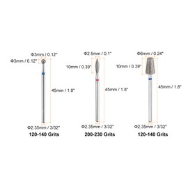 HARFINGTON 3pcs Diamond Grinding Bit Set 3mm Ball 2.5mm Oval 6mm Cone 2.35mm Shank Stone Sanding Drill Bits Rotary Tool for Ceramic Glass Nails Grinding Polishing