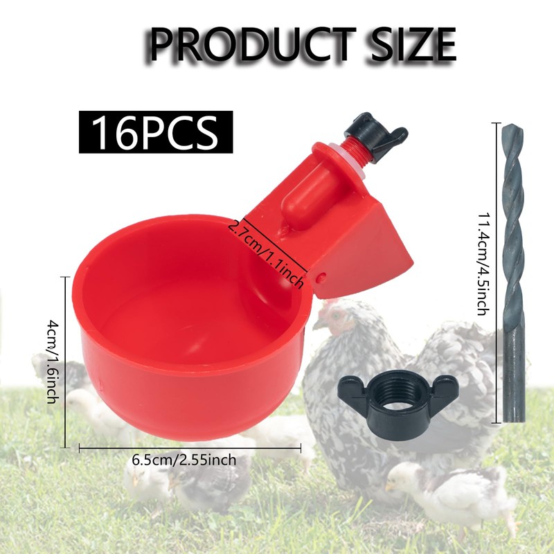 Pack of 16 Automatic Chicken Drinkers with Drill,Chicken Water Dispenser,Water
