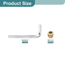 sourcing map 100Pcs M6-1x10 Threaded Inserts Nuts, Zinc Alloy Hex Socket Drive Screw-in Nut Threaded Inserts with 1Pcs Hex Wrench, Wood Inserts Bolt Assortment Kit for Wood Furniture