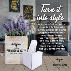 Countree Rustic Tissue Box Cover - Farmhouse Tissue Box Holder with Faux Lavender Arrangement - Decorative Wooden House Tissues Cube Square Dispenser with Artificial Flower Plant for Boho Home Decor