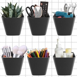 G.CORE Large Grid Wall Bins - 6Pack Black Gridwall Accessories Hanging Cups with Back Hooks - Plastic Grid Wall Panels Organizers Wire Shelves Holders for Garage Garden Craft Office Tools Storage