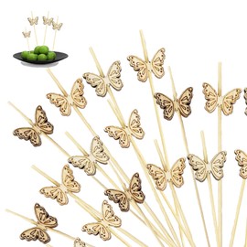 OKKRMGZ 100PCS Bamboo Cocktail Picks with Butterfly Decorations Toothpicks and Stirrers for Appetizers Fruit Sandwich Garnish Party Food Sticks Cute Skewers Palillos para Fruta Decorations