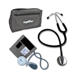 KIT MEDSTAR | Baumanómetro Aneroide Platinum y Estetoscopio de una Campana de Lujo (GRIS)