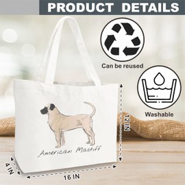 Nuckxy Canvas Tote Bag For Woman, Dog Theme Hand Drawn American Mastiff, Aesthetic Reusable Grocery Bags, Large Shoulder Bag, Gift For Woman, Dog lover Gift - A09