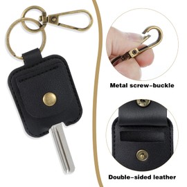 Heclia 2PCS Broken Car Key Loop Replacement, Leather Car Key Cover for Broken Cars, Cute Keys Covers Caps Keys Sleeve and Holder for Women Men, Black Fod Protector Keyfob Keychain Holder