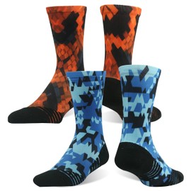 HUSO Funky Socks for Men, Womens Running Socks Fun Socks Athletic Cycling Socks 2 Pairs (Multicolored, L/XL)