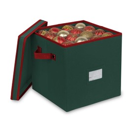 Primode Christmas Ornament Storage Box, 4 Layers, Fits 64 Ornaments Balls, Constructed of Durable 600D Oxford Material (Green)