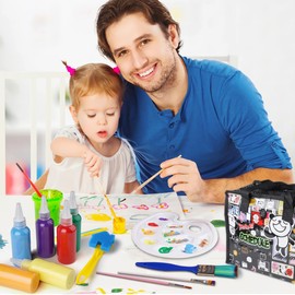 Toddler Painting Set Washable Paint Smock Brushes for Kids Non Toxic Tempera Finger Paints, Brushes, Paint Paper, Sponge, Palette, Smock Supplies for Toddlers Early Learning Drawing Gifts