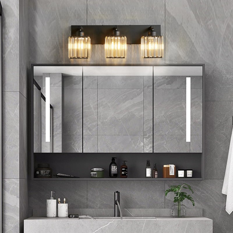FDPBY Modern Bathroom Vanity Light 3-Lights Modern Black Crystal Wall