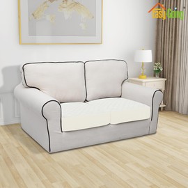 Easy-Going Waterproof Couch Cushion Covers, Non-Slip Leakproof Sofa Seat Cushion Slipcovers, Quilted and Stretch Furniture Protector for Dogs, Pets (2-Piece Sofa Cushion, Ivory)