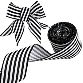 MuRealy Ribbon for Crafts Wired - Black and White Striped Polyester Wired Ribbon, 10 Yards 2.5 Inch Wired Ribbon, Christmas Ribbon Wired, Craft Ribbon for DIY Packaging, Wreath and Bow Decorative