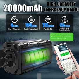 TFTDOUP Emergency Weather Radio, 20000mAh AM/FM/NOAA Shortwave Solar Hand Crank Radio,Large Batery Powered,Portable,Type-C Phone Charger,Flashlight,Reading Lamp,Compass,SOS Survival Alarm,Outdoor/HOME