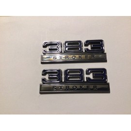 383 Stroker Emblems Blue Chrome Pair 4 inches X 1 3/8 inches 6.2L, PE383STKRR