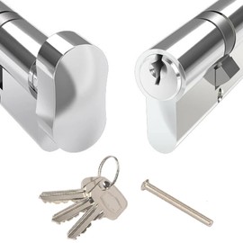 Door Lock with Keys - Thumb Turn Euro Cylinder Barrel Lock - 6 Pin Anti-Drill and Anti-Pick Door Lock (Chrome, 45/50)