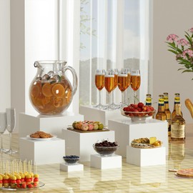 OKBHTS Large 8 Pcs White Acrylic Boxes for Display as Buffet Risers and Stands, Food Risers for Party, Table, including 10", 9", 8", 7", 6", 5", 4", 3" (Large, 8Pcs, White)