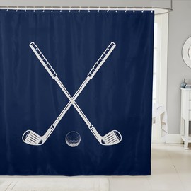 Erosebridal - Accesorios de baño de golf para niños y niñas, cortina de ducha de golf, palos de golf, cortinas de ducha deportivas, azul marino y blanco, cortinas de baño deportivas para decoración de