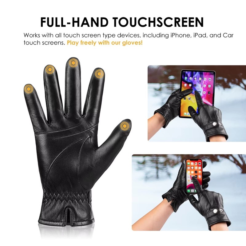 MAGILINK Genuine Sheepskin Leather Gloves for Men, Winter Warm Thinsulate