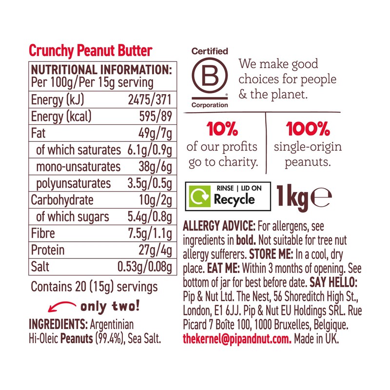 PIP & NUT Crunchy Peanut Butter, 1 KG
