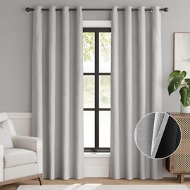 jinchan Blackout Curtain 90 Inch Length Gray, Faux Linen Curtain for Living Room, Thermal Insulated Room Darkening Grommet Top Window Drape, 1 Panel Curtain for Bedroom Grey
