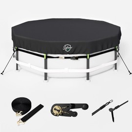 Safana 10FT Round Pool Cover [2026 Super Windproof Rachet Strap System] for Framed Above Ground Pool, Upgrade Durable 500D Swimming Pool Cover Snug Fit, Blocks Leaves, UV Rrotection