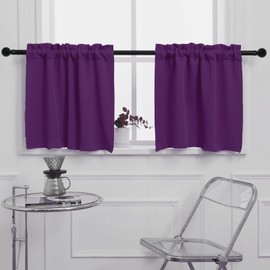 Pickluc Purple Cafe Curtain (Half Window Curtain) 30 Inches Length, Rod Pocket Small Kitchen Curtain, Short Blackout Curtain for Small Window, 30" Wide and 30" Long, 2 Panels