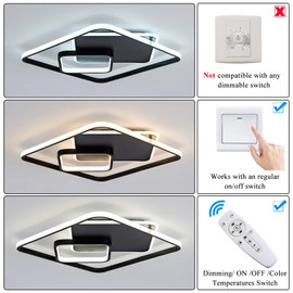 Modern LED Ceiling Light, Black Flush Mount Remote Control Close to Ceiling Lighting Fixture 70W Dimmable Color Changeable Ceiling Lighting for Living Room, Bedroom, Dining Room