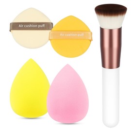 AUAUY 5 Pieces Make Up Sponge Set, Foundation Blending Beauty Sponge, Beauty Makeup Sponges Blender for Liquid, Foundation, Powder, Sun Protection and Cream with Foundation Brush