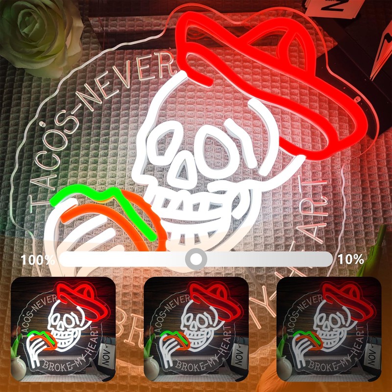 Tacos skull neon sign Taco neon sign illuminate the food