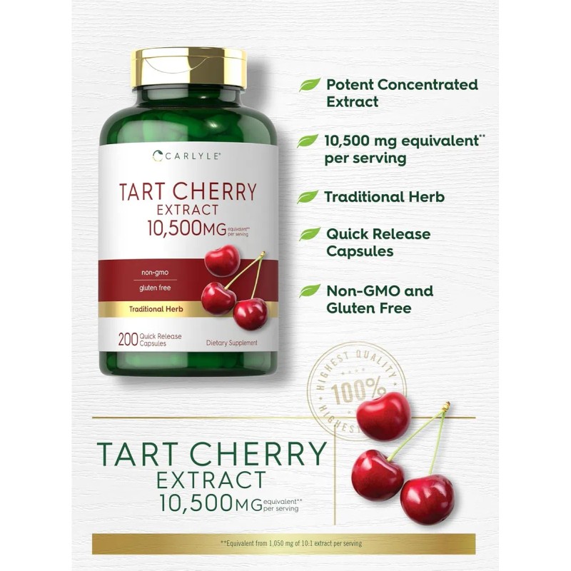 Cpsulas Cereza cida (tart) 10,500 Mg 200 Pzas Sin Gluten
