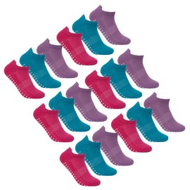 Red Tag Ladies Yoga Socks 9 Pair Non Slip Sole Grip Trainer Liner For Pilate, Dance, Fitness