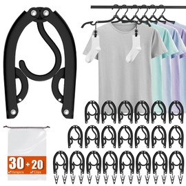 30 Pack Foldable Travel Hangers with 20 Clips - Cruise Essentials 2025 Lightweight Portable Collapsible Plastic Hangers Travel Must Haves for Suitcase, Flying, Camping, Hotel, RV