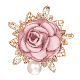 Flower Brooches for Women, Elegant Pink Brooch with Handmade Crystal Pearl & Flower Pins for Clothes, Dress, Lapel, Wedding, Parties (Pink, 14-Inch)