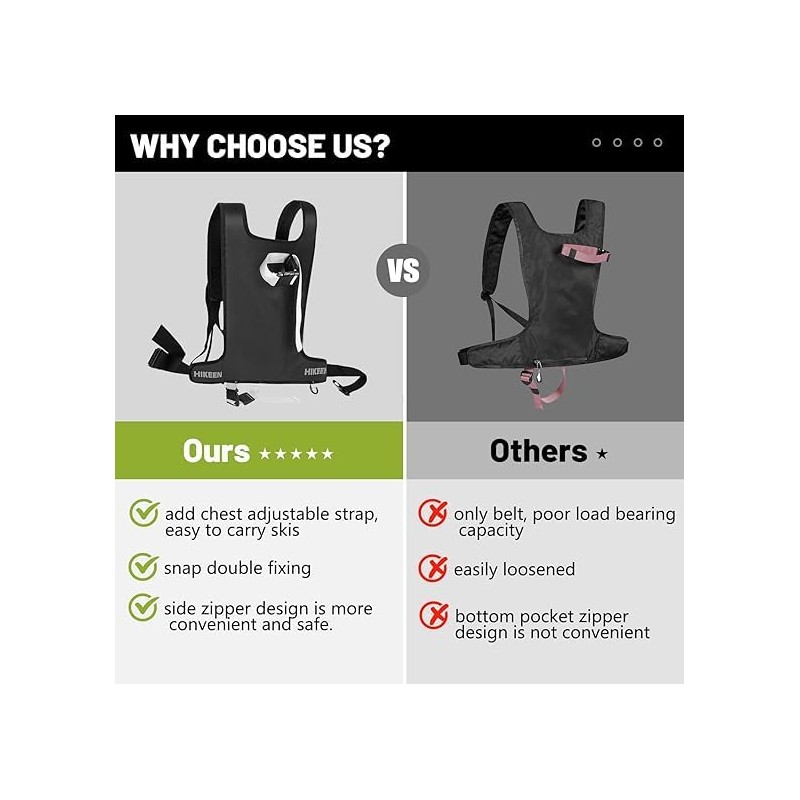 BOOSTEADY Ski Backpack Carrier Strap Harness with Pole&Boot Carry Ski