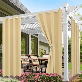 Water Proof Outside Curtains with Grommet Top for Porch, W52 x L120 Thermal Insulated Washable Light Block Outdoor Divider Drapes for Patio Gazebo Deck Pool Area Pergola Cabana (Beige, 2 Panels)