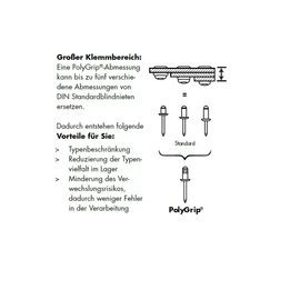 GESIPA PolyGrip® 50 x Stainless Steel Blind Rivets Diameter 4.0 x 17.0 mm for Material Thickness 7.0 - 13.0 mm Industrial Quality Rivets Buy Hollow Rivets from the Professionals